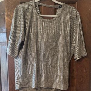 Kim & Cami Taupe and Silver Metallic Blouse